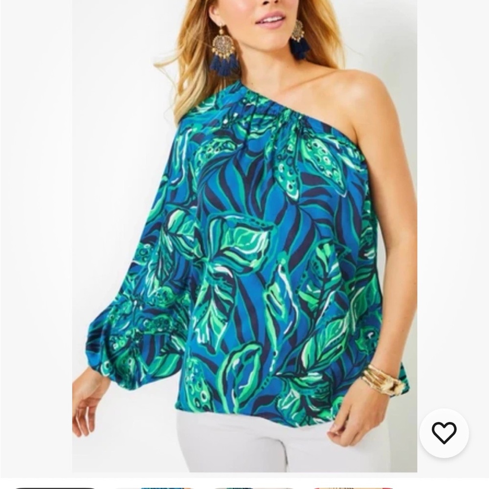 Lilly Pulitzer Blue Asymmetrical Cuffed Sleeve Blouse